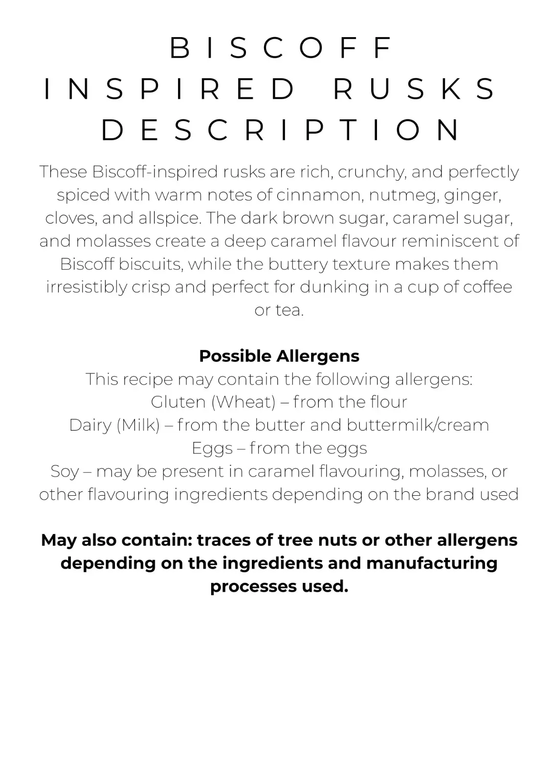 Biscoff Inspired Rusks product description and allergen information